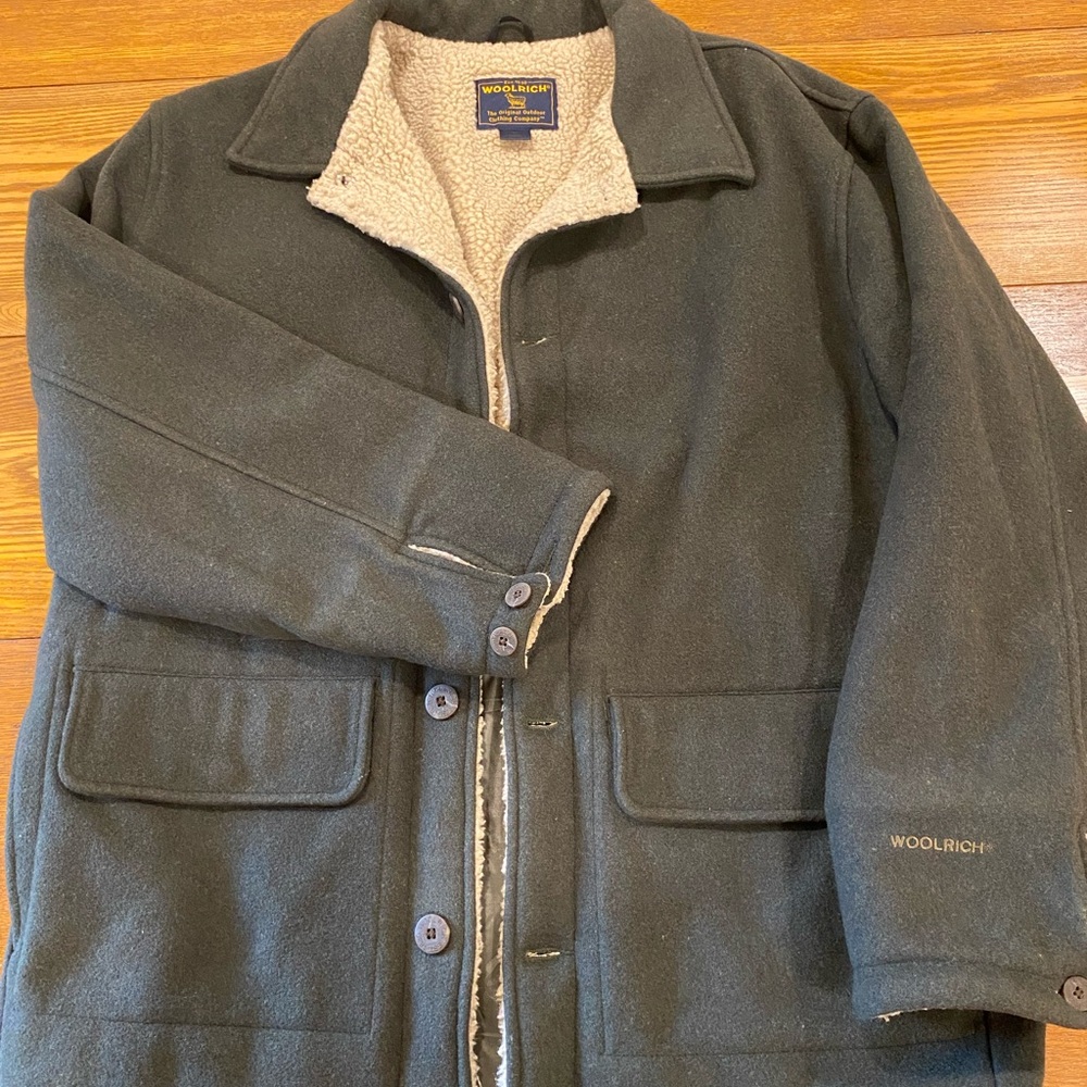 Woolrich Men's Dark Green Sherpa-Lined Pea Coat